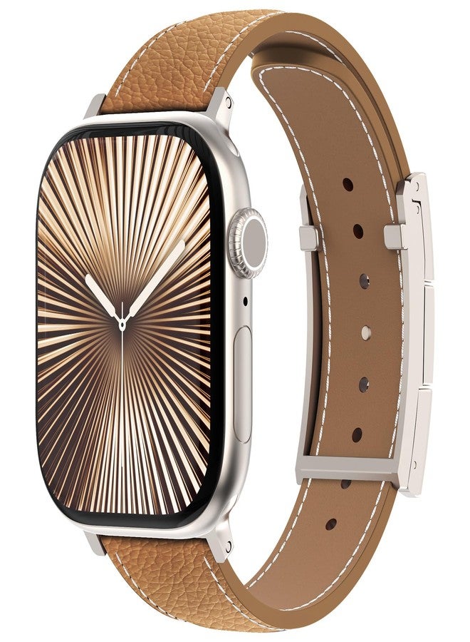 CHANCHY Leather Magnetic Watch Band Compatible with Apple Watch Bands 40mm 38mm 41mm 42mm 44mm 45mm 46mm, Top Grain Leather Dressy Band for Women Men iWatch Ultra SE3 Series 11/10/9/8/7/6/5/4/3/2/1 - Image 2